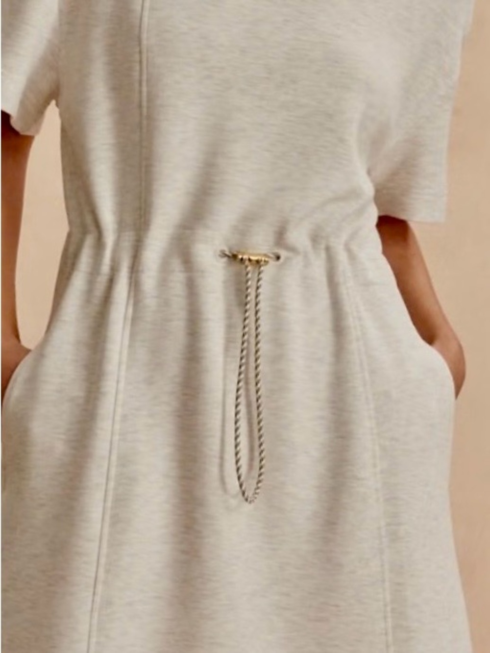 Varley Cream Drawstring Waist Short Sleeve Maple Dress